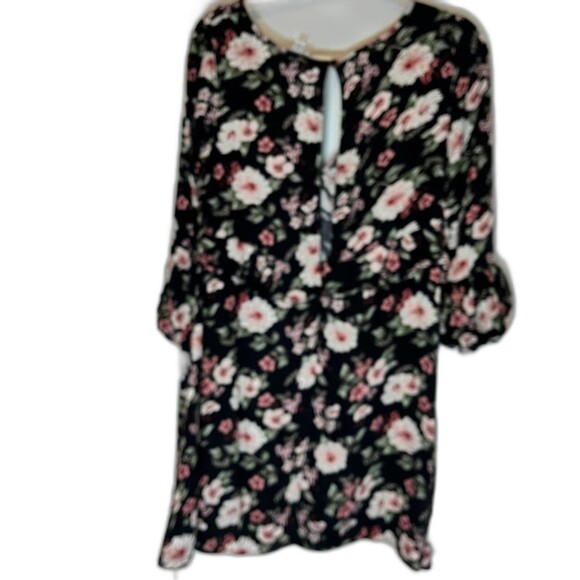American Eagle Dress M Black Floral Long Ruffle Sleeve V-Neck Bohochic Romantic - Picture 2 of 5